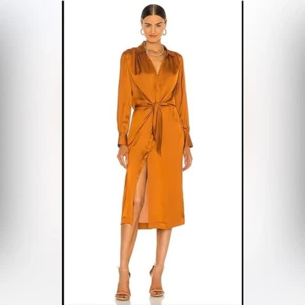 Maggy London Yellow Long Sleeve Wrap Midi Dress
